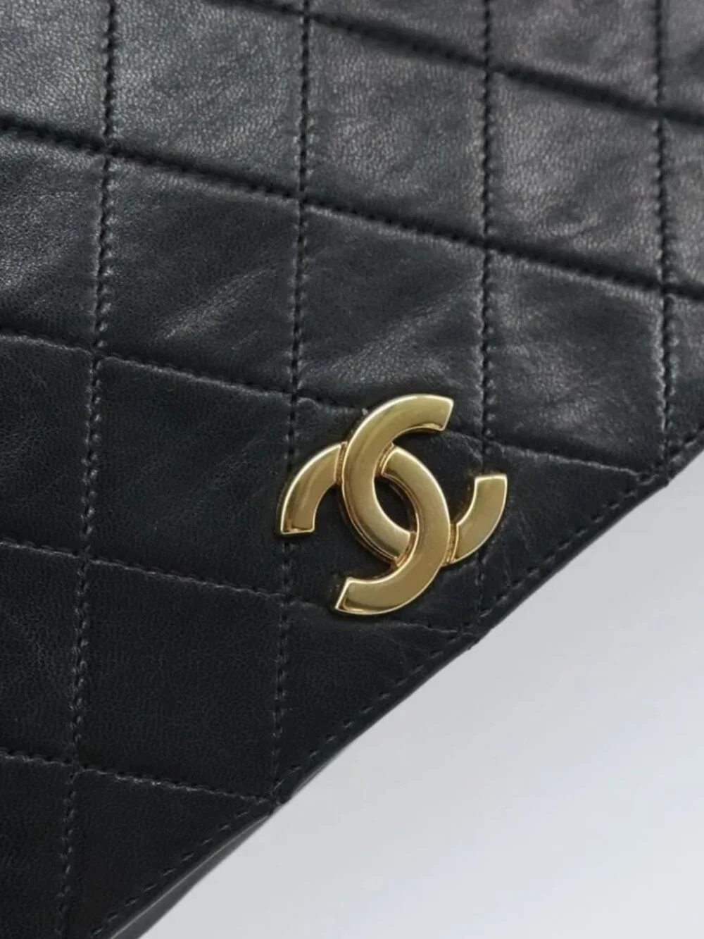 CHANEL Matelasse Chain Shoulder Bag Lamb Skin Black Gold CC